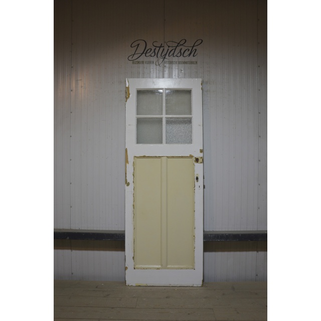 Oude Bruynzeel drievaks paneeldeur met glas 