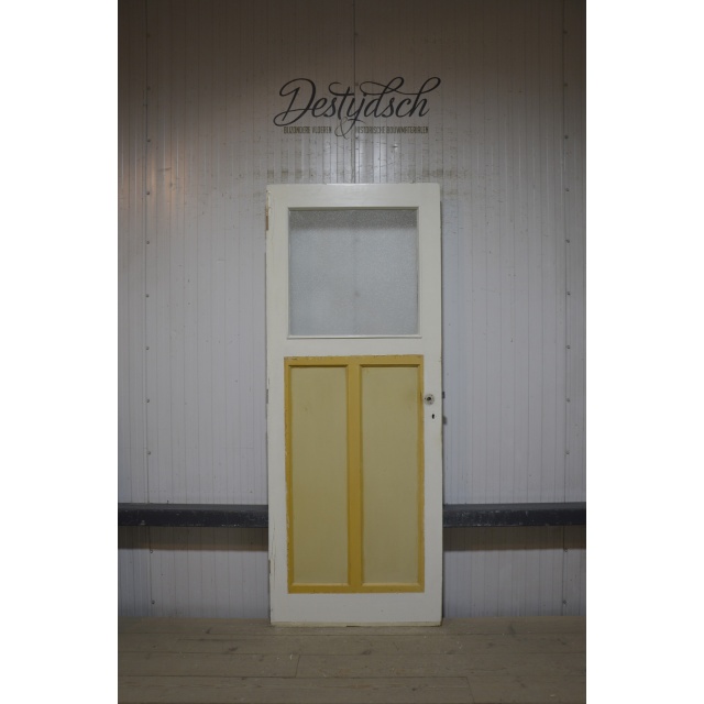 Oude Bruynzeel drievaks paneeldeur met glas 